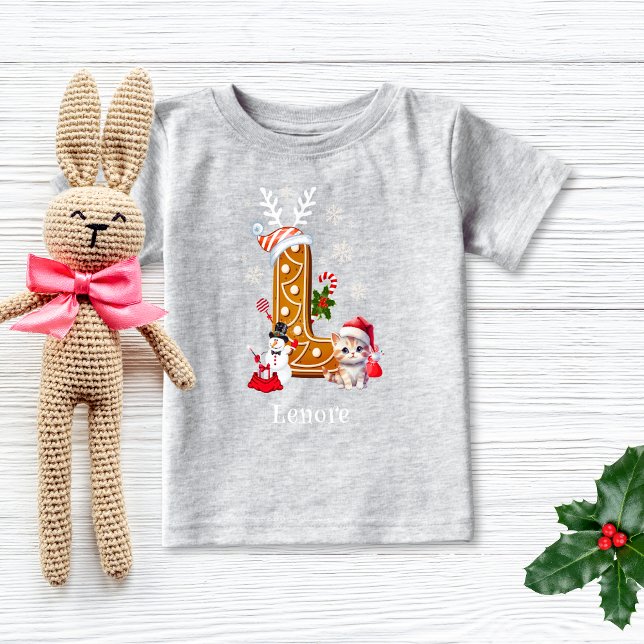Christmas Santa Gingerbread Name Letter L Girl   Baby T-Shirt (Creator Uploaded)