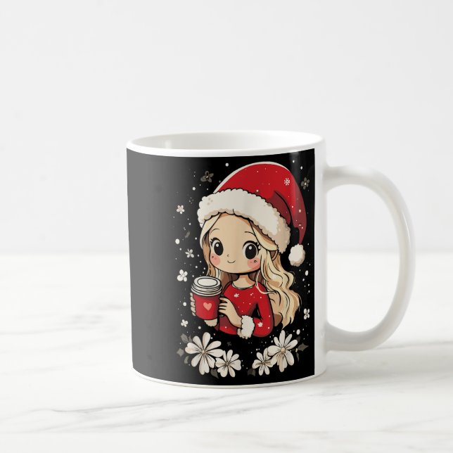 Christmas Santa Girl Coffee Flower Kids Santa Wome Coffee Mug (Right)