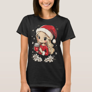 Christmas Santa Girl Coffee Flower Kids Santa Wome T-Shirt
