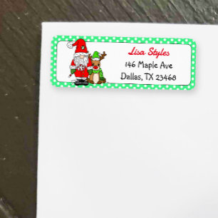 Christmas Santa Gnome and Reindeer Holiday  Return Address Label