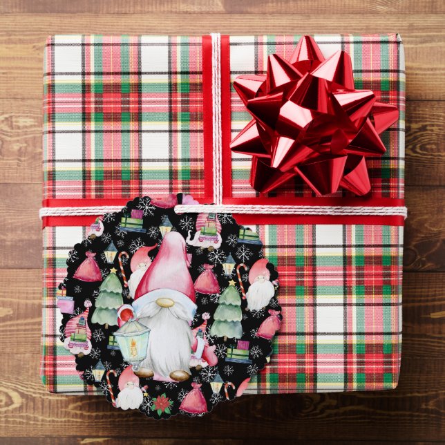 Christmas Santa Gnome Black Colour Name Date Paper Tree Decoration Card (Insitu (Gift))