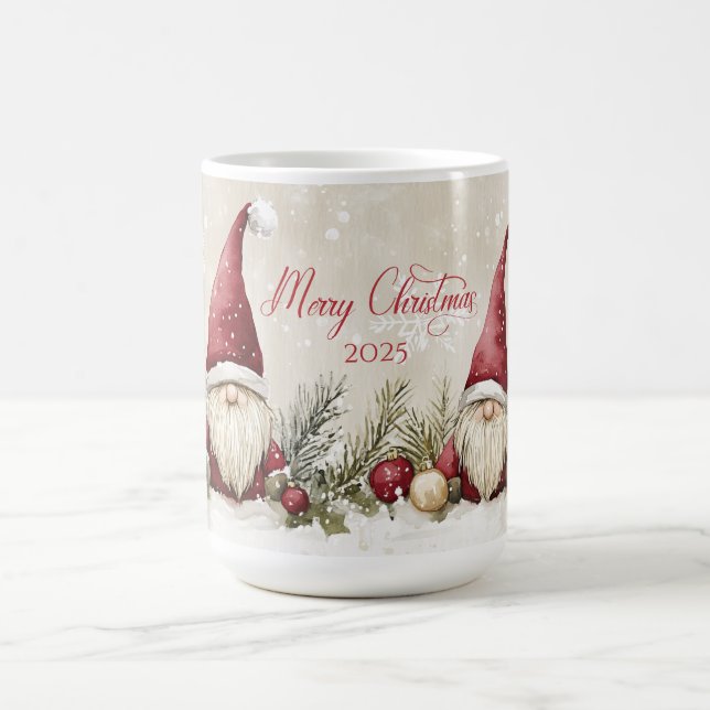 Christmas Santa Gnomes, Pine, Berries | Coffee Mug (Center)