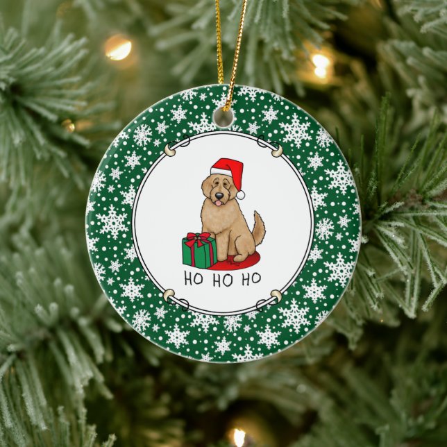 Christmas Santa Goldendoodle (golden red) Dog Cute Ceramic Ornament (Tree)