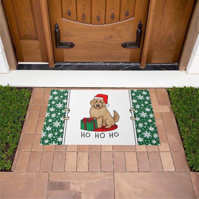 Christmas Santa Goldendoodle (golden red) Dog Cute Doormat (Outdoor)