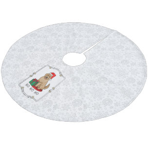 Christmas Santa Goldendoodle (golden red) Dog Cute Fleece Tree Skirt