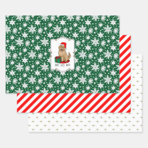 Christmas Santa Goldendoodle (golden red) Dog Cute Wrapping Paper Sheet