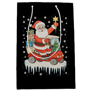 Christmas Santa Golfing Golf Cart Holiday Xmas Medium Gift Bag