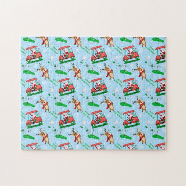 Christmas Santa Golfing With Reindeer Pattern  Jigsaw Puzzle (Horizontal)