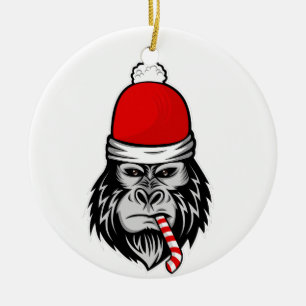 christmas santa gorilla ceramic ornament