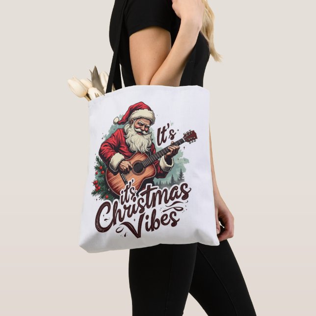 Christmas Santa Guitar Player - Rockin Around the  Tote Bag (Close Up)
