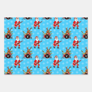 Christmas Santa Guitar Rudolf Drums Pattern Wrapping Paper Sheet