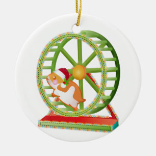 christmas santa hamster ceramic ornament