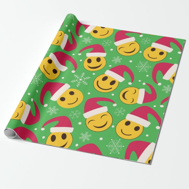Christmas Santa Happy Smiling Faces Pattern Wrapping Paper (Unrolled)