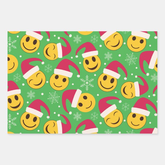 Christmas Santa Happy Smiling Faces Pattern Wrapping Paper Sheet (Front)