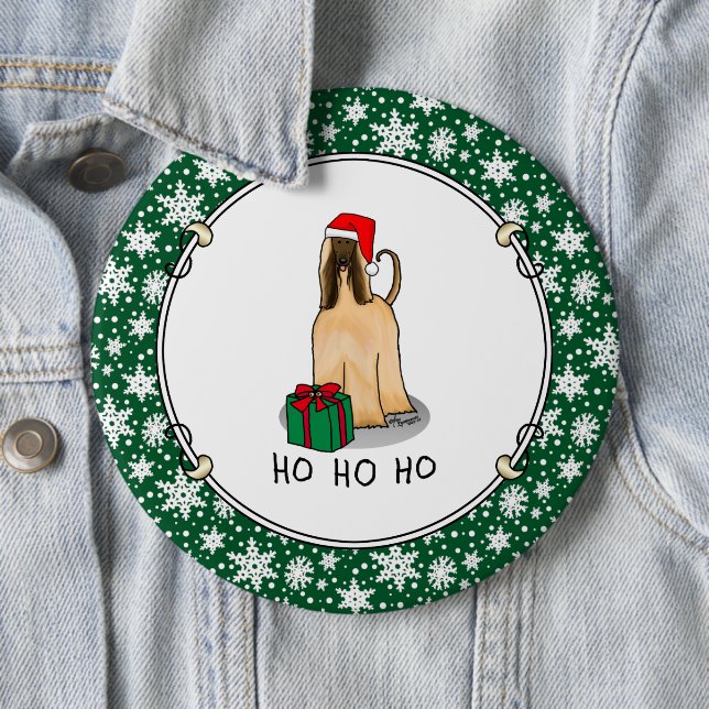 Christmas Santa Hat Afghan Hound Dog Fawn Cute 6 Cm Round Badge (In Situ)