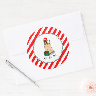 Christmas Santa Hat Afghan Hound Dog Fawn Cute Classic Round Sticker