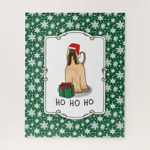 Christmas Santa Hat Afghan Hound Dog Fawn Cute Jigsaw Puzzle