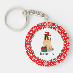 Christmas Santa Hat Afghan Hound Dog Fawn Cute Key Ring