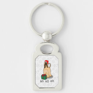 Christmas Santa Hat Afghan Hound Dog Fawn Cute Key Ring