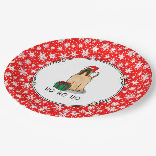 Christmas Santa Hat Afghan Hound Dog Fawn Cute Paper Plate