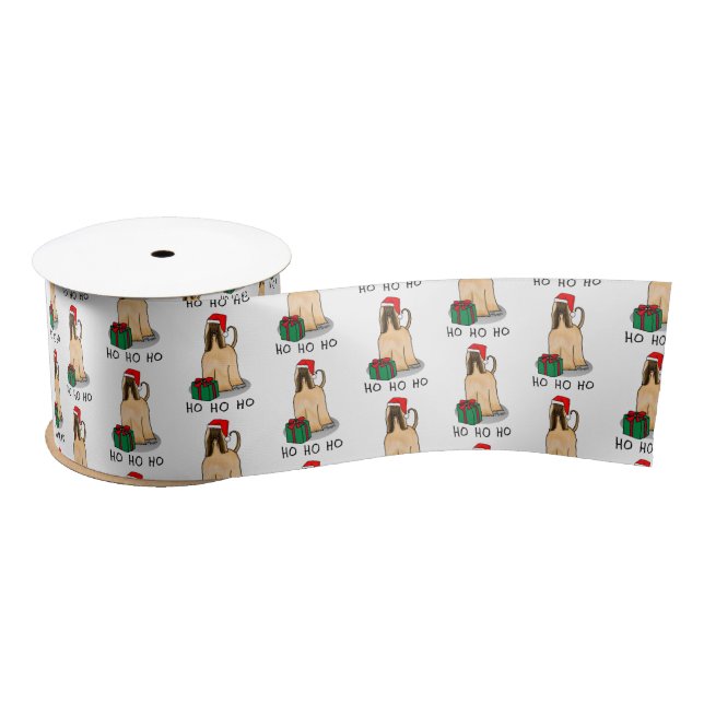 Christmas Santa Hat Afghan Hound Dog Fawn Cute Satin Ribbon (Spool)