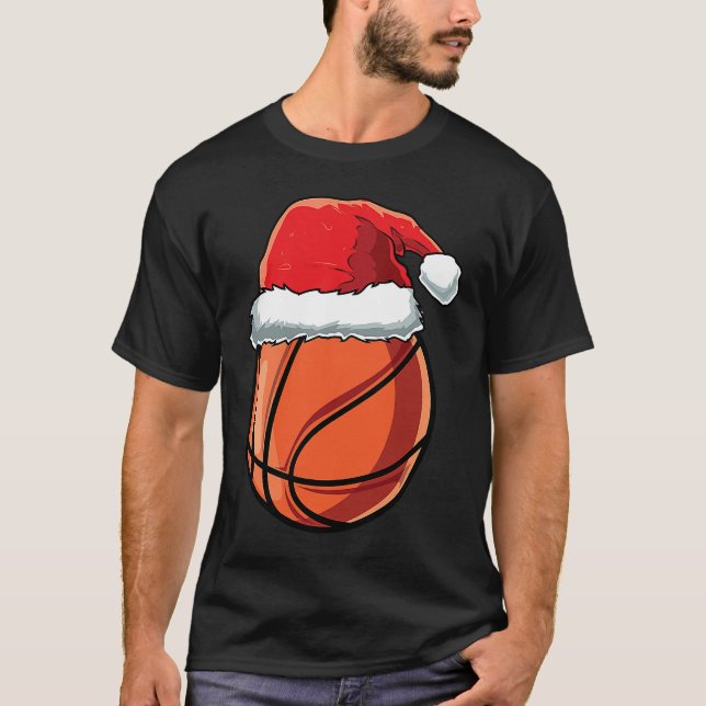 Christmas Santa Hat Basketball Player Funny Boys X T-Shirt (Front)