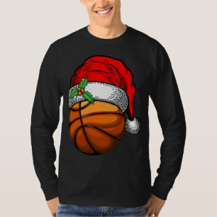 Christmas Santa Hat Basketball Sport Funny Gift T-Shirt