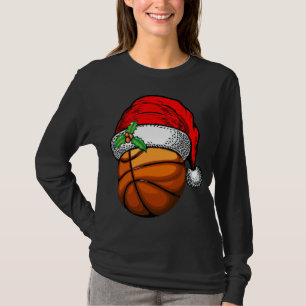 Christmas Santa Hat Basketball Sport Funny Gift T-Shirt