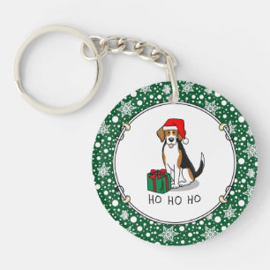 Christmas Santa Hat Beagle (tri colour 3) Dog Cute Key Ring