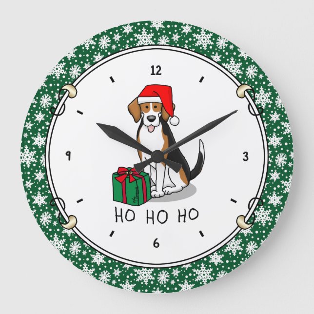 Christmas Santa Hat Beagle (tri colour 3) Dog Cute Large Clock (Front)