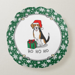 Christmas Santa Hat Beagle (tri colour 3) Dog Cute Round Cushion