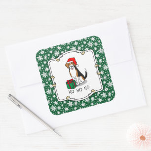 Christmas Santa Hat Beagle (tri colour 3) Dog Cute Square Sticker