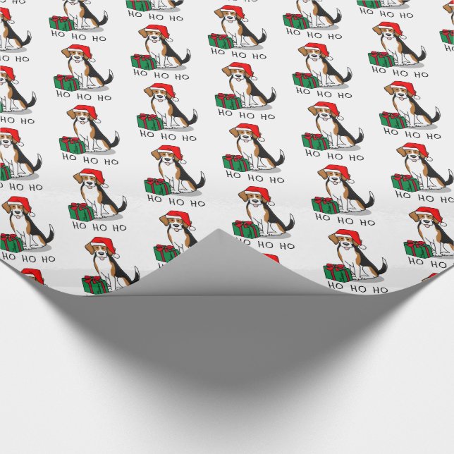 Christmas Santa Hat Beagle (tri colour 3) Dog Cute Wrapping Paper (Corner)