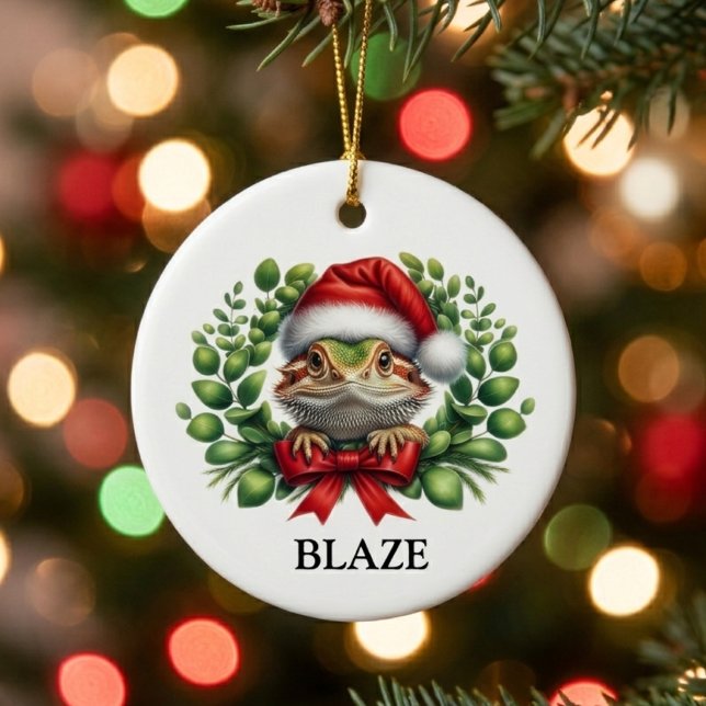 Christmas Santa Hat Bearded Dragon Custom Ceramic Ornament (Creator Uploaded)