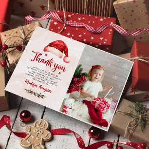 Christmas Santa Hat Birthday Party Photo Thank You Card