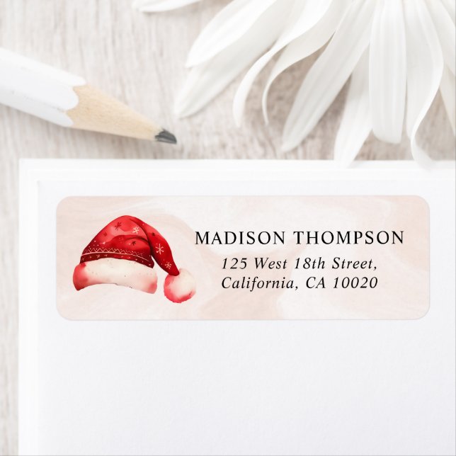 Christmas Santa Hat Birthday Party Return Address Label (Insitu)