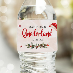 Christmas Santa Hat Birthday Party Water Bottle Label