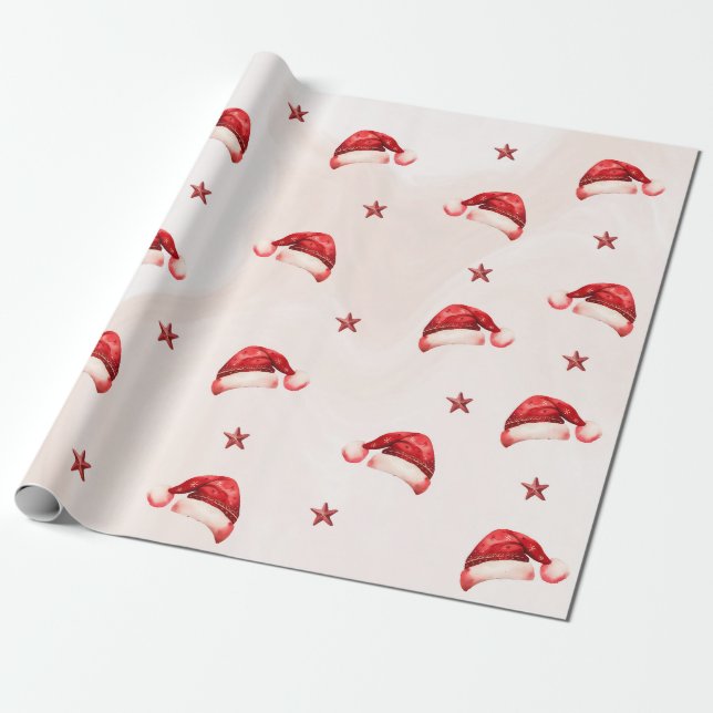 Christmas Santa Hat Birthday Party Wrapping Paper (Unrolled)