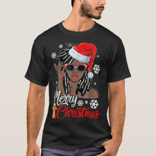 Christmas Santa Hat  Black African Girl American X T-Shirt