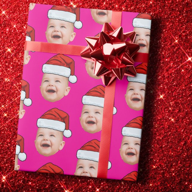 Christmas Santa Hat Custom Face Photo Wrapping Paper (Creator Uploaded)