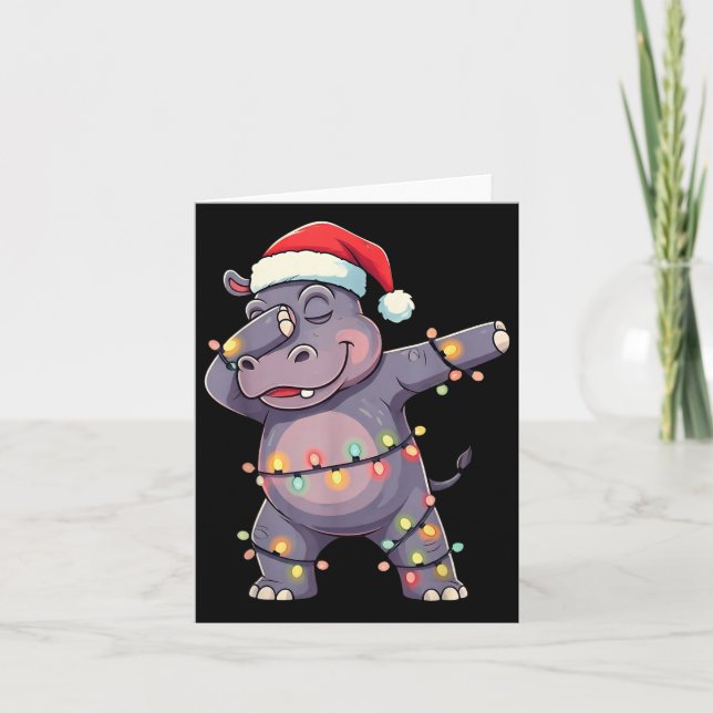 Christmas Santa Hat Dabbing Hip Xmas Lights Dab Gi Card (Front)