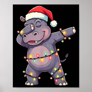 Christmas Santa Hat Dabbing Hip Xmas Lights Dab Gi Poster