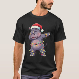 Christmas Santa Hat Dabbing Hippo Xmas Lights Dab  T-Shirt