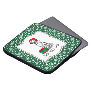 Christmas Santa Hat Dalmatian Dog (black 1) Cute Laptop Sleeve