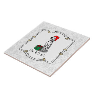 Christmas Santa Hat Dalmatian Dog (black 1) Fun Ceramic Tile