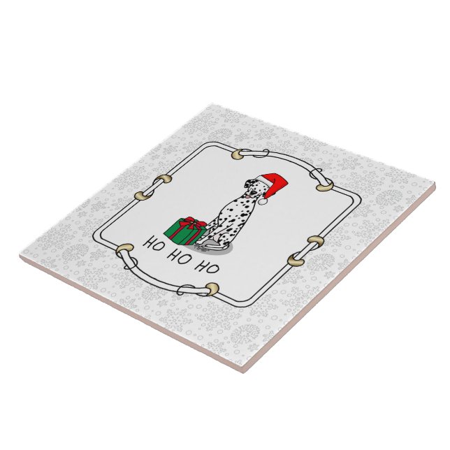 Christmas Santa Hat Dalmatian Dog (black 1) Fun Ceramic Tile (Side)