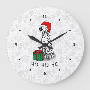 Christmas Santa Hat Dalmatian Dog (black 1) Fun Large Clock