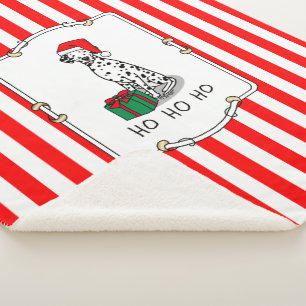 Christmas Santa Hat Dalmatian Dog (black 1) Fun Sherpa Blanket