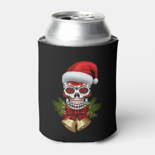 Christmas Santa Hat Day Of The Dead Sugar Skull Can Cooler