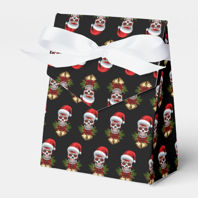 Christmas Santa Hat Day Of The Dead Sugar Skull Favour Box (Front Side)
